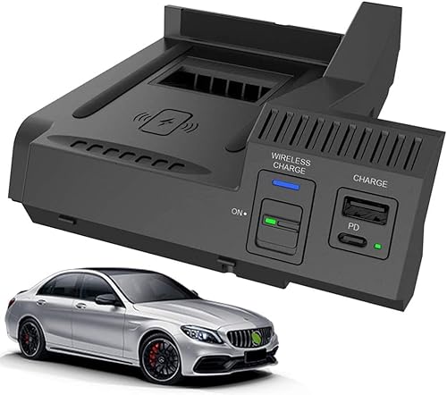 Braveking1 Upgrade Kabelloses Ladegerät Auto für Mercedes-Benz C-Class GLC AMG 2015-2021 Mercedes-Benz Center Console, 15W Wireless Schnell-ladegerät mit USB und PD für iPhone 12/11/X Samsung S20/S10