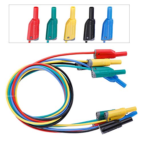 P1050-1 4mm Banana Plug Kabel 5 Stück,14AWG Prüfkabel und Krokodilklemmen Bananenstecker Sicherheits Soft Silikon Wire Stack Messleitung Test Wire 1M Kabelsatz für Multimeter