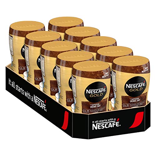 Nescafé Gold Typ Cappuccino, Cremig Zart, Löslicher Bohnenkaffee, Instantkaffee, Kaffee, Dose, 10 x 250 g, 12311730