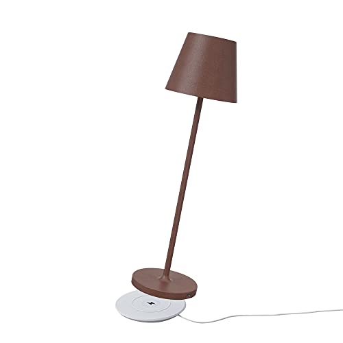 NCC-Licht LED Akku Tischleuchte Corten IP54 Indoor & Outdoor 2,2 Watt 190 Lumen Warmweiß 2700K mit induktiver Ladestation und Touch-Dimmer