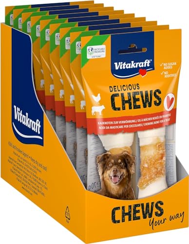 Vitakraft Chews, Hundesnack, Kauknoten zur Belohnung, aus getrockneter Rinderhaut, umwickelt mit magerem Hühnchenfleisch, fettarm, für mittelgroße Hunde (9x 2 Stück)