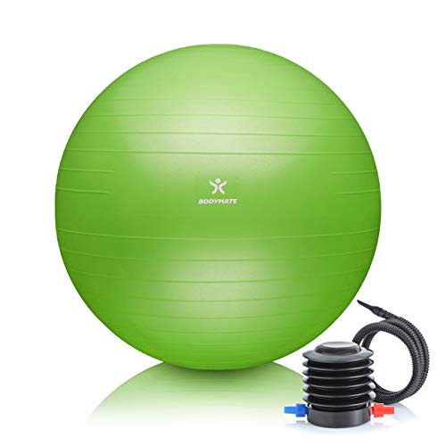 BODYMATE Gymnastikball Sitzball Trainingsball mit GRATIS E-Book inkl. Luft-Pumpe, Ball für Fitness, Yoga, Gymnastik, Core Training, für starken Rücken als Büro-Stuhl Lime-Green 55cm