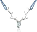 LUISIA® Halskette Nicola mit Strass Hirschkopf und Kristallen von Swarovski® - Taubenblau