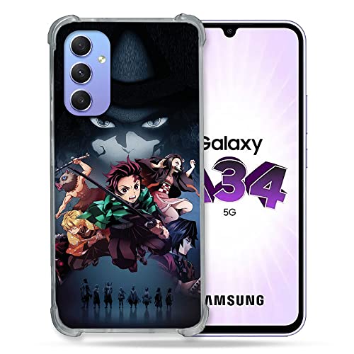 Cokitec Schutzhülle aus Hartglas für Samsung Galaxy A34 5G, Manga Demon Slayer, Schwarz