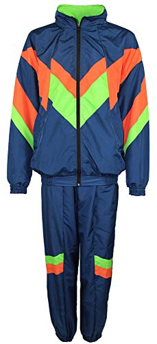 80er Jahre Trainingsanzug Kostüm für Herren - blau orange grün - Größe S-XXXXL - Jogginghose Assi, Größe:L