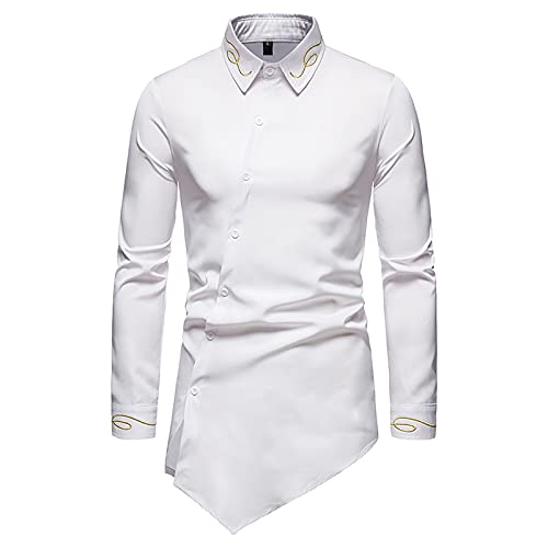 routinfly Herren Kleid Hemd Slim Fit Langarm Hipster Dashiki Shirts Stickerei Casual Top Asymmetrisch Bluse Tuniken Denim Shirt