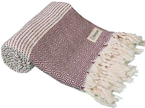 Bersuse Handgewebtes türkisches Handtuch, 100 % Baumwolle, 94 x 178 cm, Burgunderrot