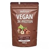 Nutri + Proteinpulver Vegan Haselnuss 1 kg - 83% Eiweiß - 3k Protein Powder Hazelnut Flavor - Veganes Eiweißpulver ohne Lactose, Gluten, Milch & Whey - Nuss Geschmack