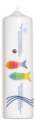 Christliche Geschenkideen °°4553 Kerze Regenbogenfisch/Wellen handgefertigt, Höhe 22cm, Ø6cm