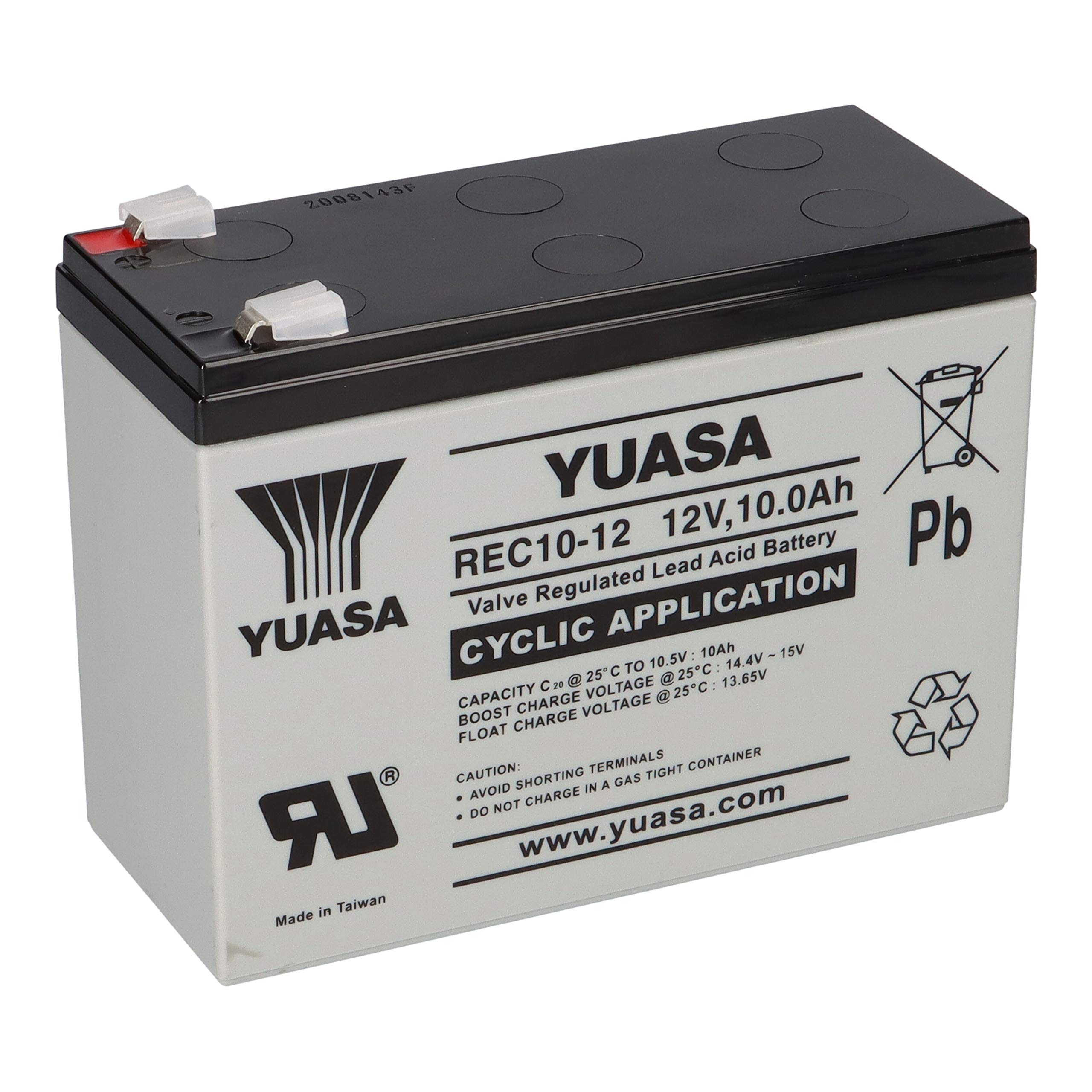 Yuasa Blei-Akku REC10-12 12V 10Ah, 6,3mm Faston extrem zyklenfest kompatibel WP10-12SE MP10-12S MP10-12C