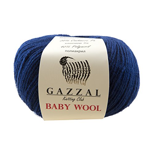 Gazzal Baby Wolle, 50 g, 200 m, feines Babygarn, 40 % Lana Merino, 20 % Kaschmir, Polyamid (Saks Blue – 802)