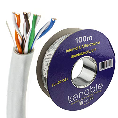 Indoor CAT5e U/UTP Kupfer Ethernet Netzwerk Solid Kabel Kabelrolle 24AWG 100 m Grey [100 Meter/100m]