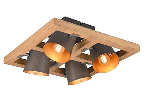 TRIO Beleuchtung LED Deckenstrahler 4 flammig Holz mit Metall-Lampnschirmen in Silber antik & Gold
