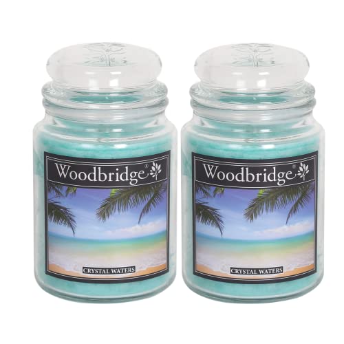 Woodbridge Duftkerze im Glas mit Deckel | 2er Set Crystal Waters | Duftkerze Floral | Kerzen Lange Brenndauer (130h) | Duftkerze groß | Kerzen Blau (565g)