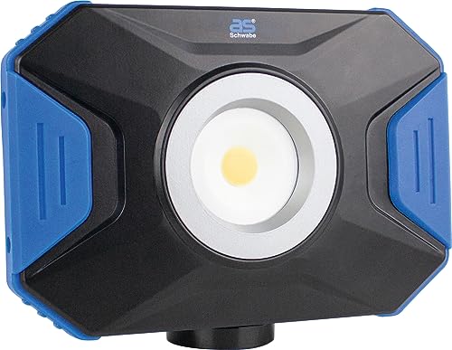 as - Schwabe Acculine Flex Arbeitsleuchte - 10 W Profi Baustrahler Spot geeignet als Baustellenstrahler - Mobile LED Leuchte für die Außenbeleuchtung - Akku mit USB-Port - Schwarz, Blau I 46360