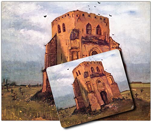 1art1 Vincent Van Gogh, Der Alte Kirchturm Zu Nuenen, Der Bauernkirchhof, 1885 1 Kunstdruck Bild (50x40 cm) + 1 Mauspad (23x19 cm) Geschenkset