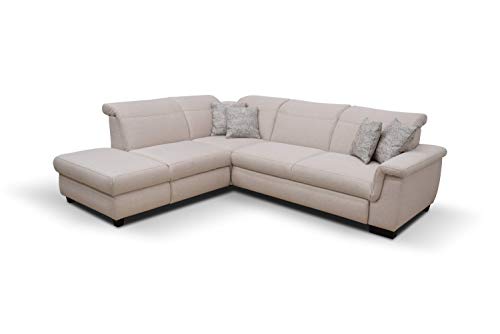 Domo Collection Sully Sofa / Ecksofa mit Rückenfunktion / Couch mit weichen Armlehnen und Federkern / Maße: 273/228 cm (Breite/Tiefe) / Farbe: beige (weiß)