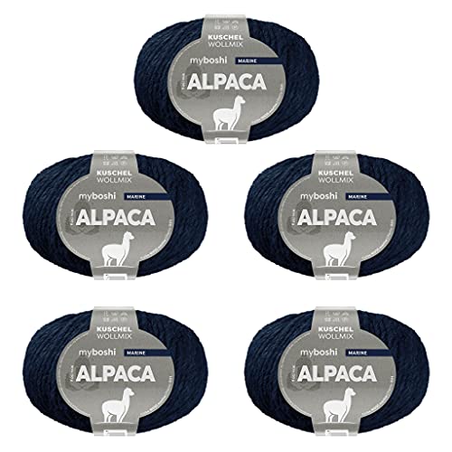 myboshi Alpaca-Wolle zum Häkeln/Stricken, temperaturregulierend, angenehm weich, für Damenoberbekleidung Blau (Marine) 5 Knäuel