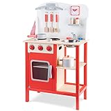 New Classic Toys - 11055 - Kinderrollenspiele - Hölzern Kinderküche Bon Appétit - Rot - Einschließlich Zubehör