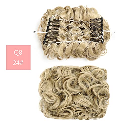 Perücke 2 Kunststoffkammclip in lockigen synthetischen Haaren, Deckenhaarschmuck Verlängerung Haarbrötchen-Haar-Zubehör für Party (Color : Q8-24)