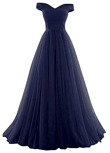 Romantic-Fashion Damen Ballkleid Abendkleid Brautkleid Lang Modell E270-E275 Rüschen Schnürung Tüll DE Dunkelblau Größe 44