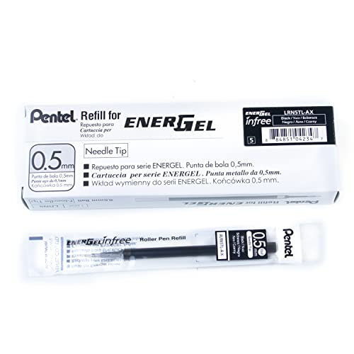 Pentel Energel Pure LRN5TL-AX Nachfüllmine, durchgefärbtes Gehäuse, schwarz, 0, 25 mm Strichstärke, Nadelspitze, 1 VE = 12 Stück