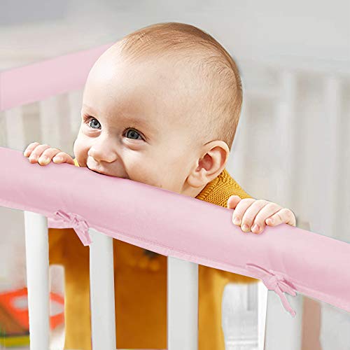Eastern Corridor-EU 3-teiliges Baby-Kinderbett-Schutz-Set zum Kauen, sicherer Zahnschutz für Standard-Kinderbetten, passend für Seiten- und Vorderschienen, Rosa
