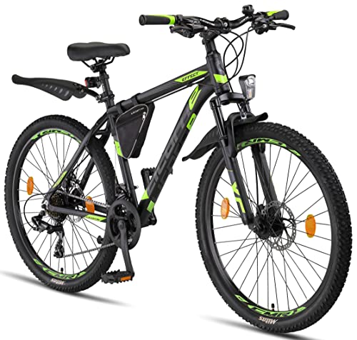 Licorne Bike Effect Premium Mountainbike Aluminium, Fahrrad für Jungen, Mädchen, Herren und Damen - 21 Gang-Schaltung - Scheibenbremse Herrenrad - Schwarz/Lime 2xDisc-Bremse