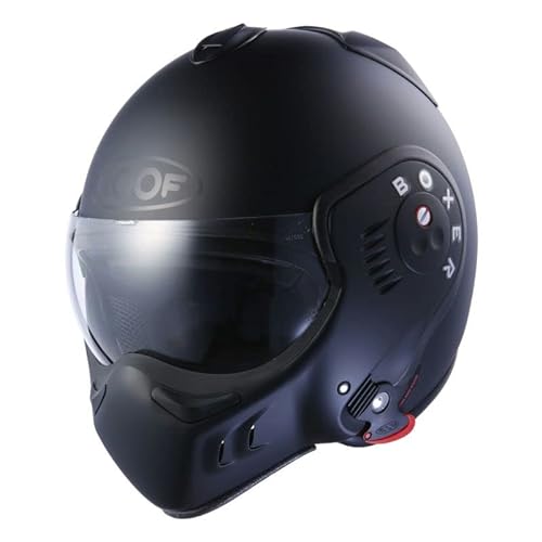 ROOF Boxer V8 Helm matt schwarz Größe XL | Klares Visier | Klapphelme | Ratsche | Glasfaser | geeignet für Mofa, Moped, Motorrad, Roller