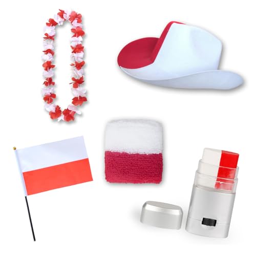 Sonia Originelli Fan-Paket EM Polen Polska Poland Fußball Hut Kette Schminke Schweißband Flagge