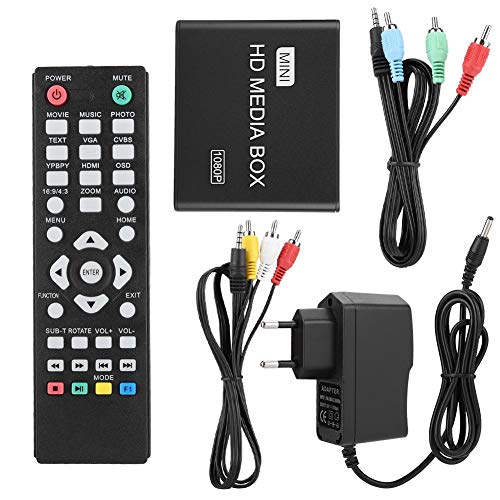 1080P Network Video Player, multifunktionaler HDMI HD-Ausgang Decoder-Festplattenspieler für Monitorprojektorauto,100-240V,schwarz(EU)