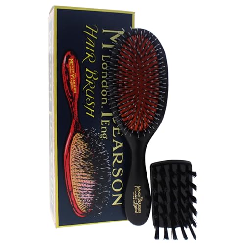 Mason Pearson Haarbürste Handy Mixte BN3 mit reinen Wildschweinborsten und weißen Nylonstiften, 12-reihig