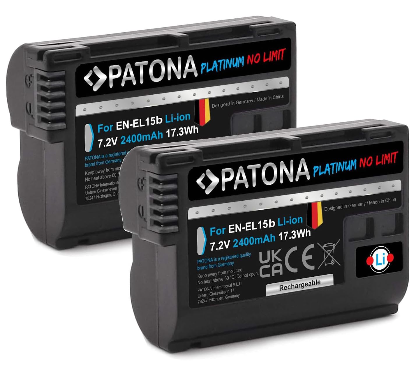 PATONA Platinum (2X) Akku EN-EL15b - 2400mAh - Kompatibel mit Nikon D780 Z6 Z7 ..
