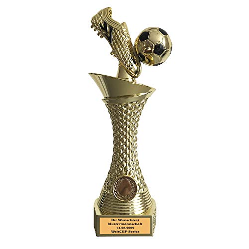 Larius Group Fußball Pokal mit Wunschtext Extra Groß (270mm, 430gr.) mit/ohne Wunschgravur, Trophäe Ehrenpreis Goldener Schuh 1 Platz (mit Wunschtext)
