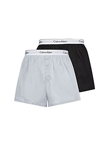 Calvin Klein Herren 2p Slim Fit Boxer Hüft-Shorts, Mehrfarbig (Black/Grey Heather Bhy), XL