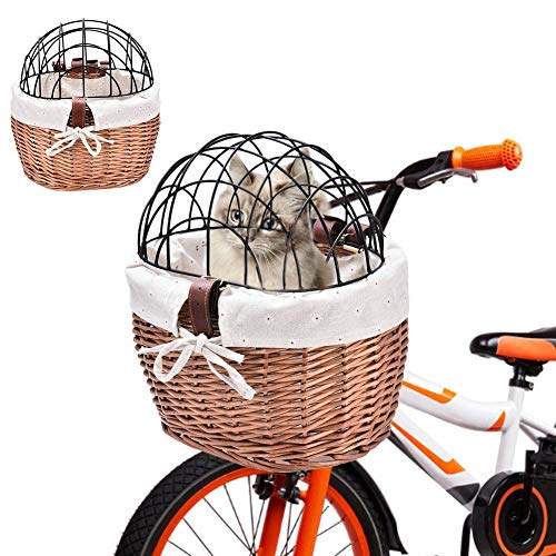 Seasaleshop Fahrrad Weidenkorb Vorne Lenkerkorb, Fahrrad Vorne Hund Fahrradkorb Lenker Wicker Fahrradkorb für kleine Haustiere, Katzen, Hunde