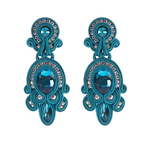 Ethnischer Stil Leder Tropfen Ohrringe Schmuck Frauen Soutache Handmade Weaving Big Hanging Ohrring blau