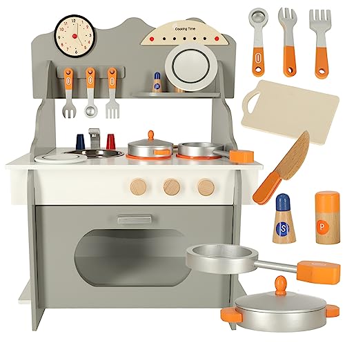 Kinderküche aus Holz, Spielküche aus Holz Spüle, Backofen und Dunstabzug (Modell 6)