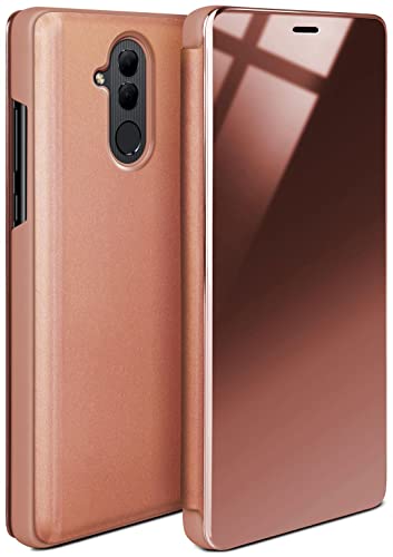 moex Dünne 360° Handyhülle passend für Huawei Mate 20 Lite | Transparent bei eingeschaltetem Display - in Hochglanz Klavierlack Optik, Rose-Gold