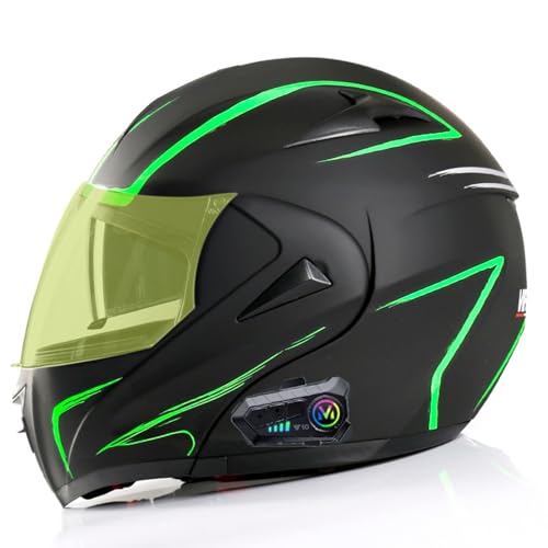 Motorradhelm mit Bluetooth Klapphelm Doppelvisier Modularer Helm ECE/DOT Zertifiziert Integralhelm Vollvisierhelm mit Mikrofon für Automatische Sturzhelm für Erwachsene Damen 19,M