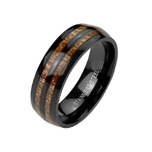 Bungsa® 70 (22.3) Schwarzer Ring doppeltes Holz-Inlay aus 316L Edelstahl Unisex