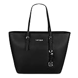 Tom & Eva TE-Jet Set Tasche Damen Shopper Schultertasche Schwarz Groß Kunstleder Saffiano-Prägung Handtasche