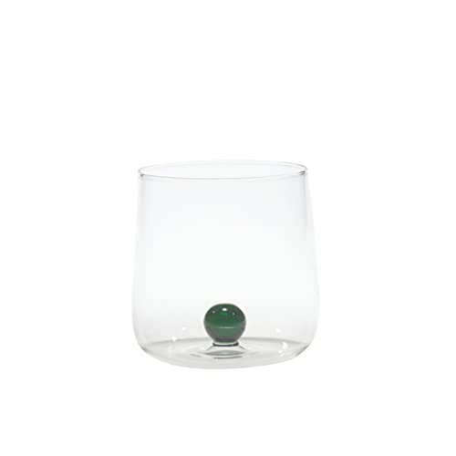 Zafferano Bilia Glasbecher - Handgemachtes Transparent Glas, Verziert mit bunter Glaskugel im Inneren, cl 44 h 90mm d 88mm - Set 6 Stück - grün, BA00113