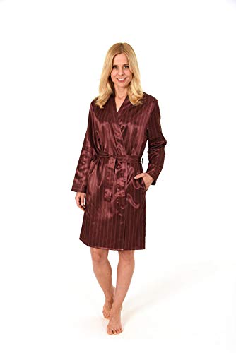 NORMANN WÄSCHEFABRIK Edler Satin Morgenmantel Kimono Bademantel für Damen - 61513, Farbe:Bordeaux, Größe2:48/50