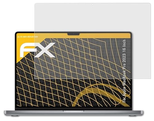 atFolix Panzerfolie kompatibel mit Apple MacBook Pro 2023 16 Inch Schutzfolie, entspiegelnde und stoßdämpfende FX Folie (2X)