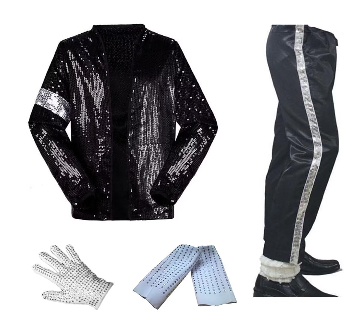 Shuanghao Michael J Cosplay Kid Erwachsene Cosplay Kostüm 4 stücke MJ Billie Jeans Jacke + Pant + Socken + Handschuh (W: 41-45kg H:140-150cm)