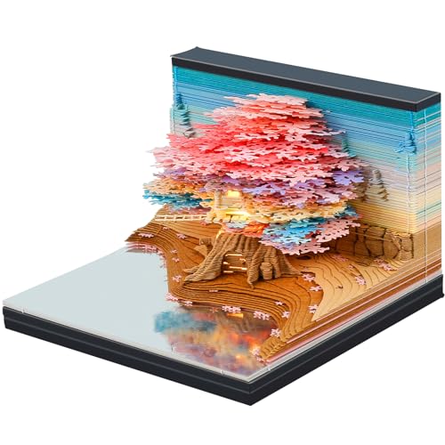 165/215 Seiten kreatives Baumhaus Memo-Pad mit LED Light Rorn-Away 3D Art Note Pad DIY 3D Memo Pad Papier Carving Art for Home Office Desktop Dekoration Geschenk 3D-Schreibtischnoten-Pad(Waldbaum)