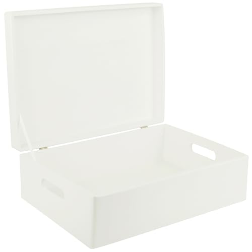 Creative Deco XL Weiß Große Holzkiste Aufbewahrungsbox Spielzeug | 40 x 30 x 14 cm (+/- 1 cm) | Mit Deckel zum Dekorieren Aufbewahren | Mit Griff | Perfekt für Dokumente, Wertsachen und Werkzeuge