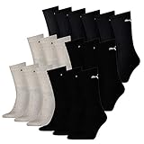 PUMA 18 Paar Socken Cush Crew Sportsocken Tennis Socken Unisex, Farbe:032 - grey melange, Socken & Strümpfe:43-46