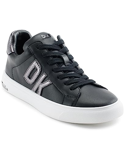 DKNY Damen Abeni Lace Up Leather Sneaker, Black/Dark Gunmetal, 38.5 EU